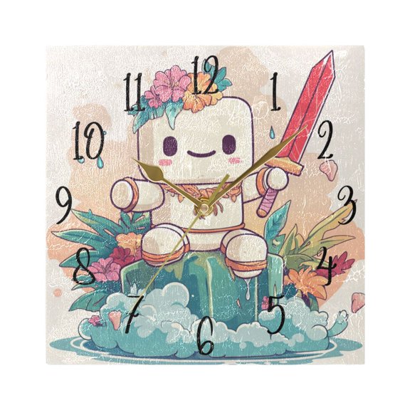 WOBOGO A Cute Marshmallow Man Wall Clock 7.78 Inch Battery Operated Silent Unit Square Rustic Vintage Style for Home Bedroom Office Gold Pointer