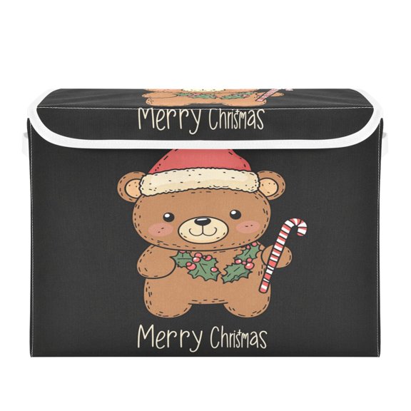 WOBOGO A Cute Teddy Bear Large Collapsible Storage Box Flip Lid Fabric Decorative Organizer Container Basket with Handles 16.512.611.8in