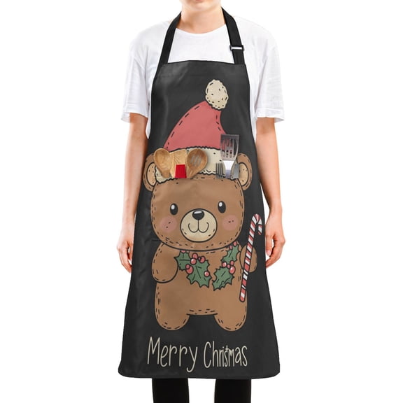 WOBOGO A Cute Teddy Bear Long Apron Waterdrop Resistant with 2 Pockets Cooking Kitchen Chef Apron for Women Men