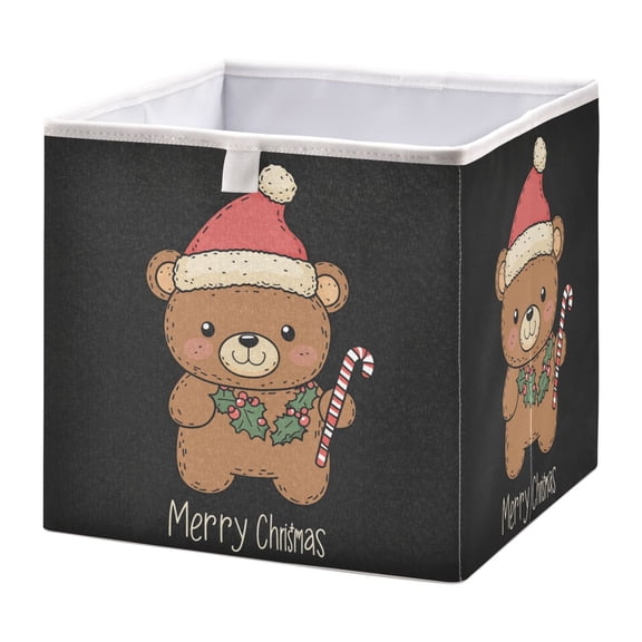 WOBOGO A Cute Teddy Bear Storage Basket Foldable Easy to Clean Durable with Hollow Support Plate with Handle 11.02×11.02×11.02 in