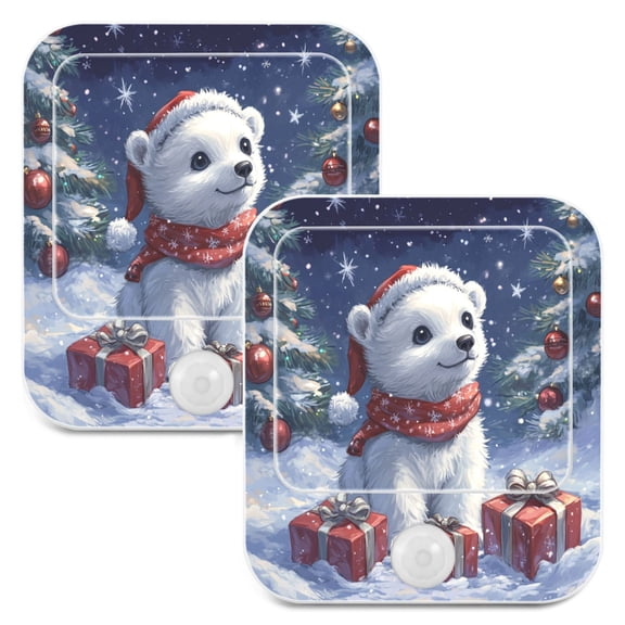 WOBOGO A Cute White Polar Bear Night Light Lamp with Smart Sensor Dusk to Dawn Sensor 0.6W Plug-in 2-Pack