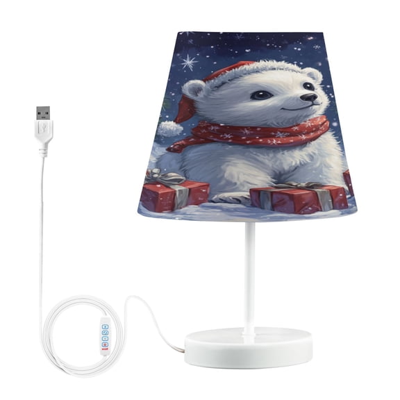 WOBOGO A Cute White Polar Bear Table Lamps Bedroom 3-Speed Dimmable Farm Style with Fabric Shade for Reading and Home Office