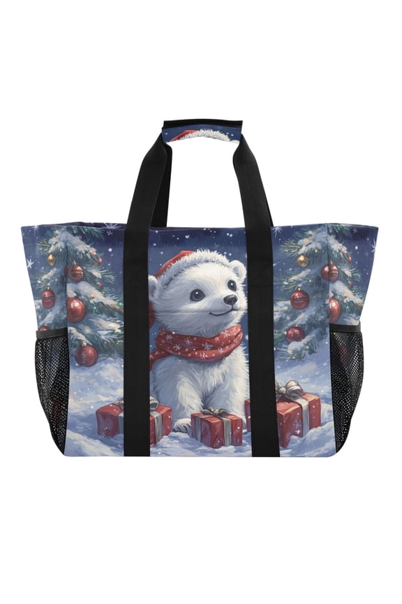 A Cute White Polar Bear Tote Shopping Bag Reusable Heavy Duty Durable Foldable Washable 15.412.89.8in