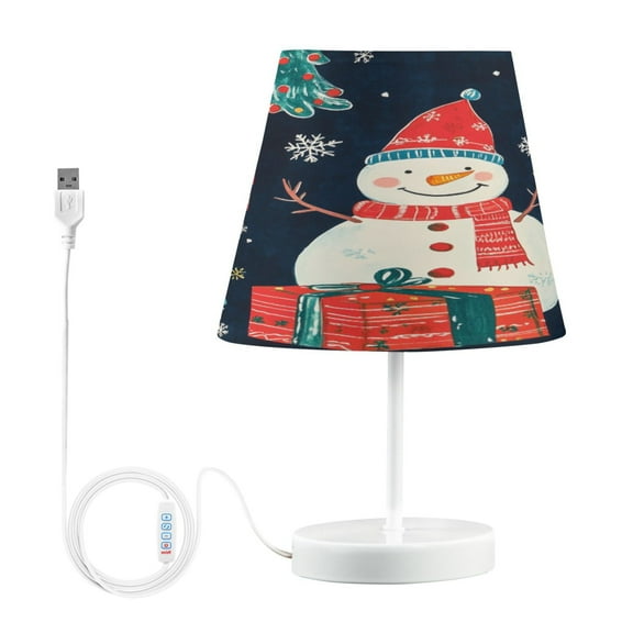 WOBOGO A Dark Blue Background with Christmas Snowman Table Lamps Bedroom 3-Speed Dimmable Farm Style with Fabric Shade for Reading and Home Office