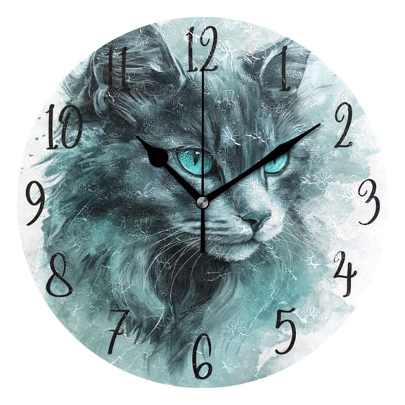 WOBOGO A Grey Cool Cat Wall Clock 10in Silent Mechanism Battery Operated Retro Style for Living Room Bedroom and Kitchen Black Pointer