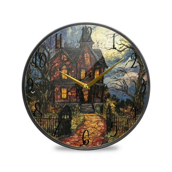 WOBOGO A Haunted House Acrylic Wall Clock Battery Operated 9.5in Silent No Tick Bedroom Living Room Office Classroom Decoration