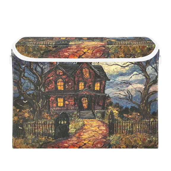 WOBOGO A Haunted House Large Collapsible Storage Box Flip Lid Fabric Decorative Organizer Container Basket with Handles 16.512.611.8in
