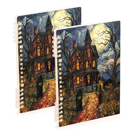 WOBOGO A Haunted House Notebook College Horizontal Grid Paper Ink Spill Resistant Water Resistant Cover 8.3x5.7x0.4in