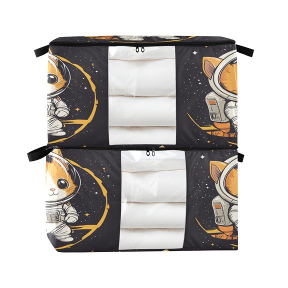 WOBOGO A Kitten in Outer Space Clothes Storage 2Pack Foldable Thick Fabric Blanket Organizer Bag with Handle 24.8×16.93×16.17in