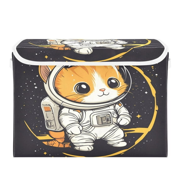 WOBOGO A Kitten in Outer Space Large Collapsible Storage Box Flip Lid Fabric Decorative Organizer Container Basket with Handles 16.512.611.8in