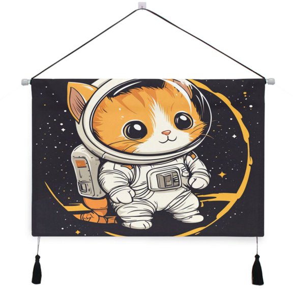 WOBOGO A Kitten in Outer Space Living Room Canvas Wall Art Bedroom Study Framed Canvas Print Artwork Home Office Decorations 24.516.7in