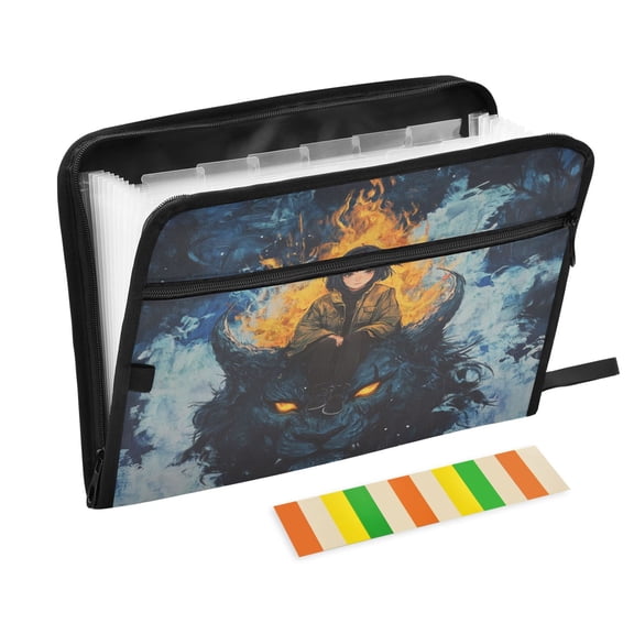 WOBOGO A Lass Sitting on Dark Lion Expanding File Folder Letter Size Accordion Filing Organizer 13 Pocket Separate Organ Pocket