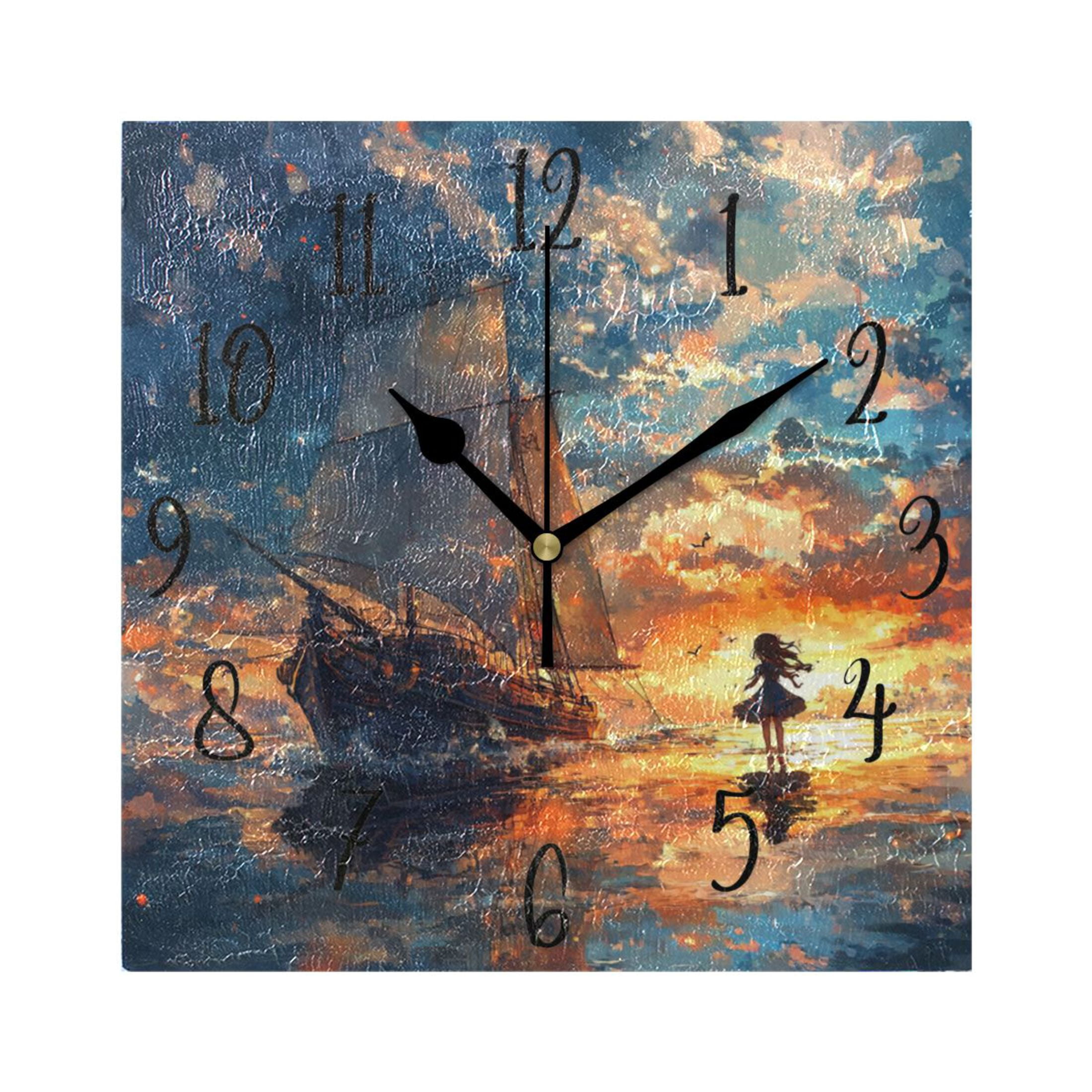 WOBOGO A Lass and Saiboat Wall Clock 7.78 Inch Battery Operated Silent ...