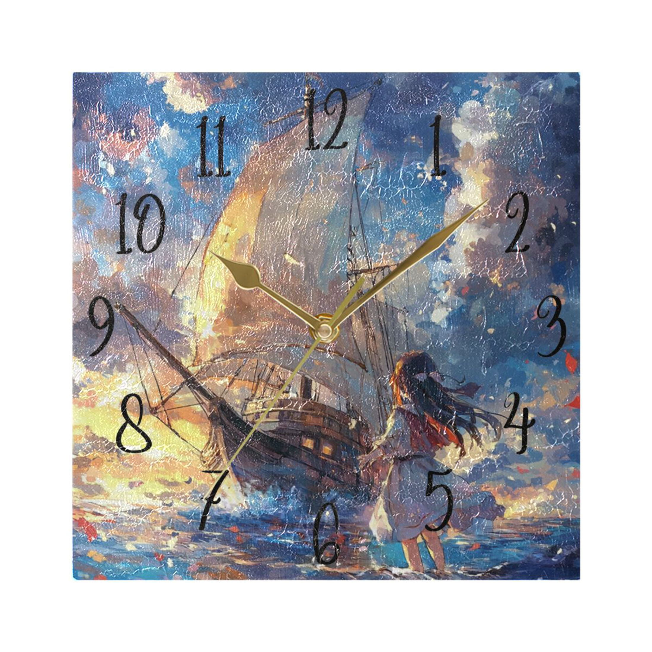 WOBOGO A Lass and Saiboat Wall Clock 7.78 Inch Battery Operated Silent ...