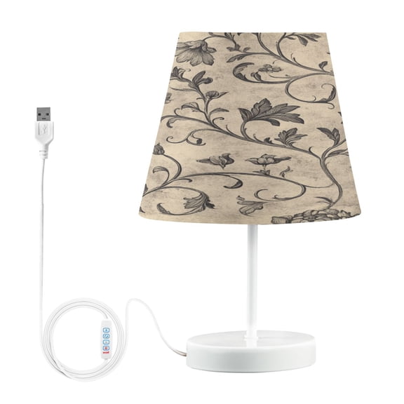 WOBOGO A Medieval-style Pattern Table Lamps Bedroom 3-Speed Dimmable Farm Style with Fabric Shade for Reading and Home Office