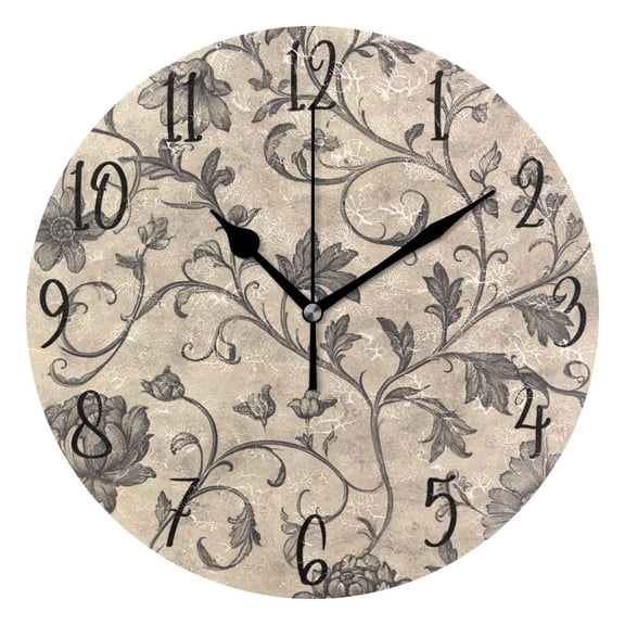 WOBOGO A Medieval-style Pattern Wall Clock 10in Silent Mechanism Battery Operated Retro Style for Living Room Bedroom and Kitchen Black Pointer
