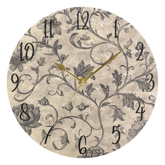 WOBOGO A Medieval-style Pattern Wall Clock 10in Silent Mechanism Battery Operated Retro Style for Living Room Bedroom and Kitchen Gold Pointer