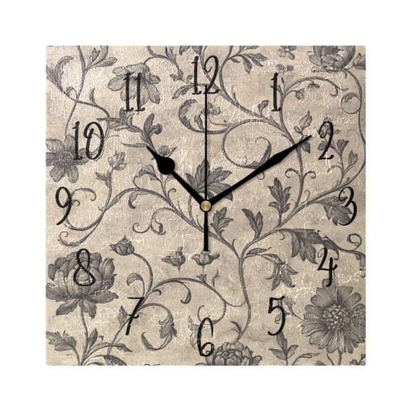 WOBOGO A Medieval-style Pattern Wall Clock 7.78 Inch Battery Operated Silent Unit Square Rustic Vintage Style for Home Bedroom Office Black Pointer