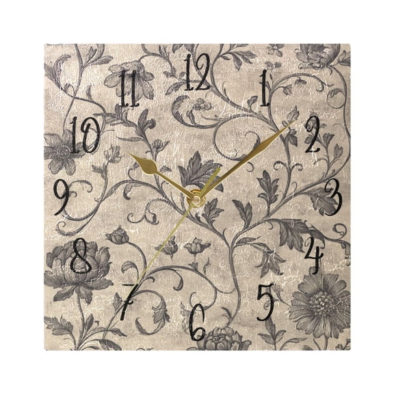 WOBOGO A Medieval-style Pattern Wall Clock 7.78 Inch Battery Operated Silent Unit Square Rustic Vintage Style for Home Bedroom Office Gold Pointer