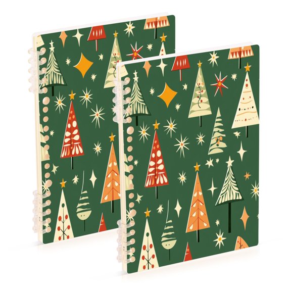 WOBOGO A Pattern Of Christmas Trees and Stars Notebook College Horizontal Grid Paper Ink Spill Resistant Water Resistant Cover 8.3x5.7x0.4in