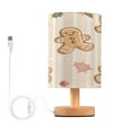 thumbnail image 1 of WOBOGO A Pattern Of Cute Gingerbread Cookies Bedroom Table Lamp USB Power Connector Wooden Base Round Linen Shade For Living Room Desk, 1 of 7