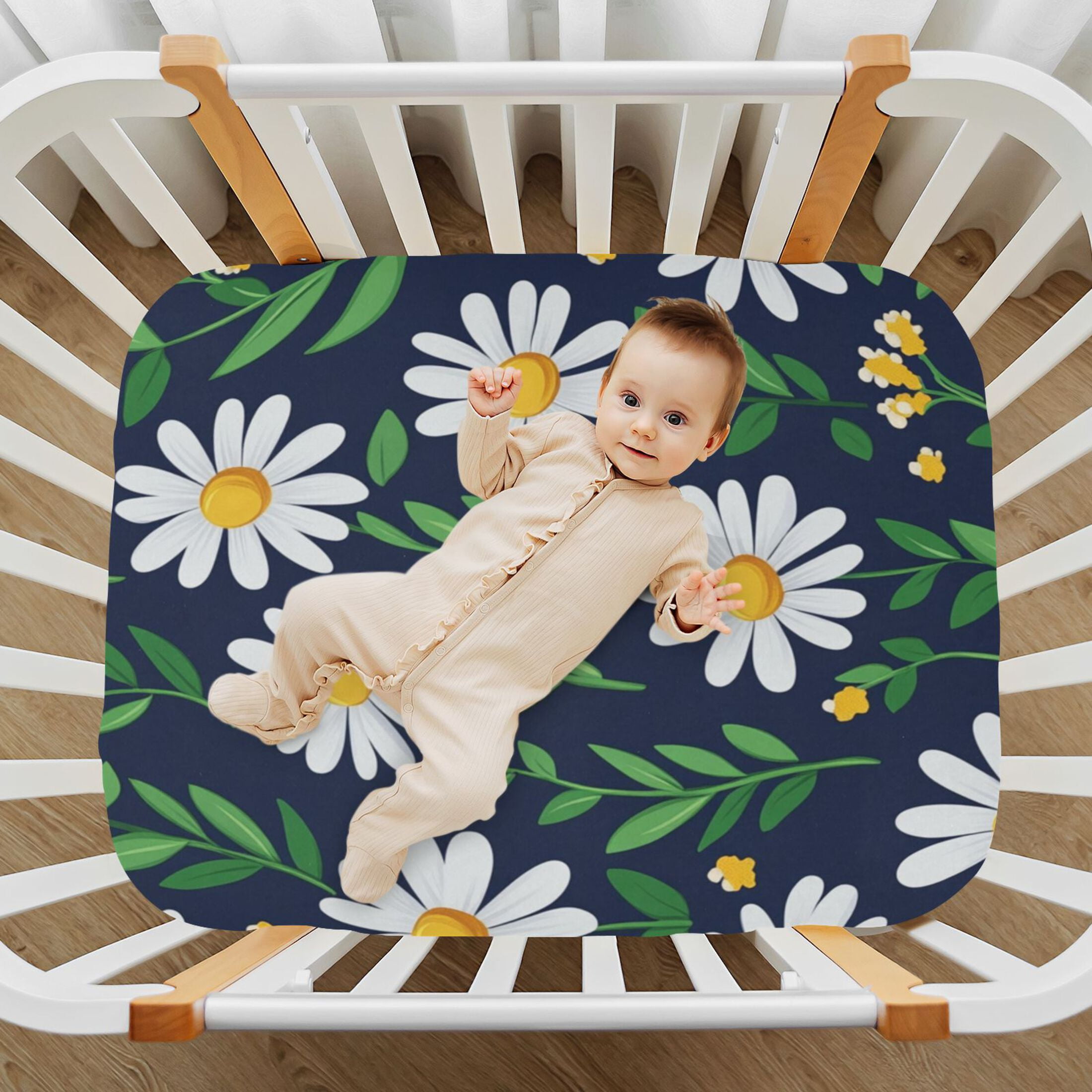 WOBOGO A Pattern Of Daisies and Wildflowers Baby Crib Sheets Super Soft