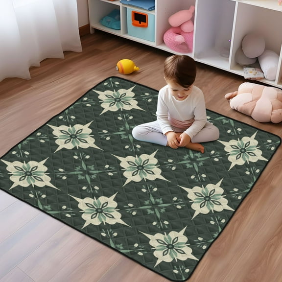 WOBOGO A Pattern Of Dark Green Geometric Shapes Baby Playmats Extra Large Waterproof Rollable Activity Pads for Toddlers 5050inch