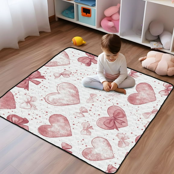 WOBOGO A Pattern Of Hearts with Bows Baby Playmats Extra Large Waterproof Rollable Activity Pads for Toddlers 5050inch