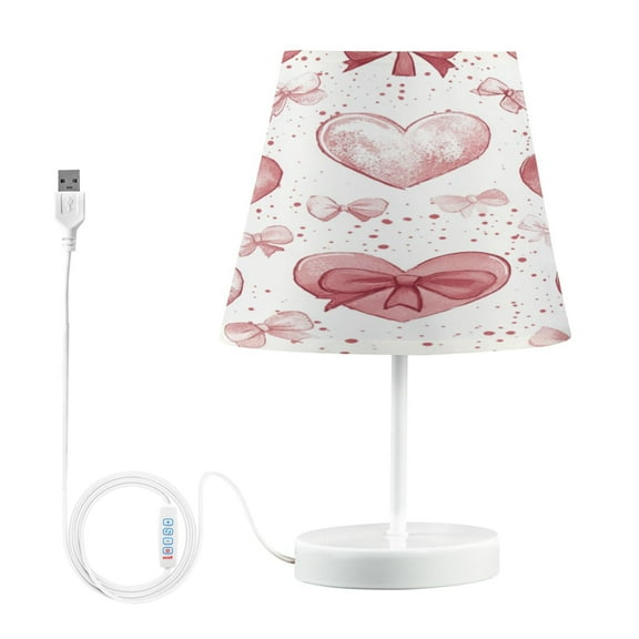 WOBOGO A Pattern Of Hearts with Bows Table Lamps Bedroom 3-Speed Dimmable Farm Style with Fabric Shade for Reading and Home Office