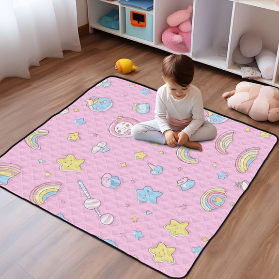 WOBOGO A Pattern Of Kawaii Candy and Stars Baby Playmats Extra Large Waterproof Rollable Activity Pads for Toddlers 5050inch