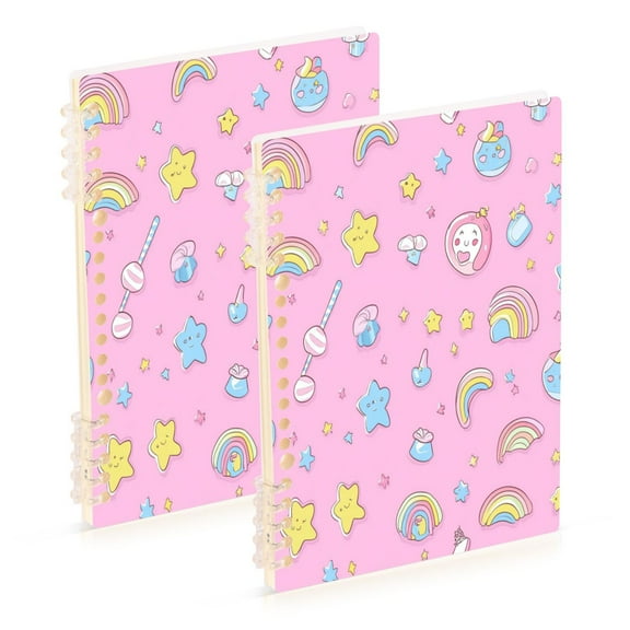 WOBOGO A Pattern Of Kawaii Candy and Stars Notebook College Horizontal Grid Paper Ink Spill Resistant Water Resistant Cover 8.3x5.7x0.4in