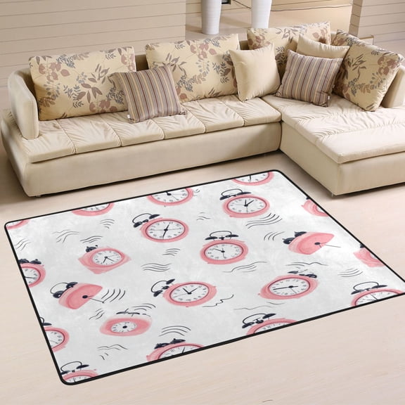 WOBOGO A Pattern Of Pink Alarm Clocks Carpet Non-Slip Rugs Soft Doormat 36×24in Living Dining Room Bedroom Decorative