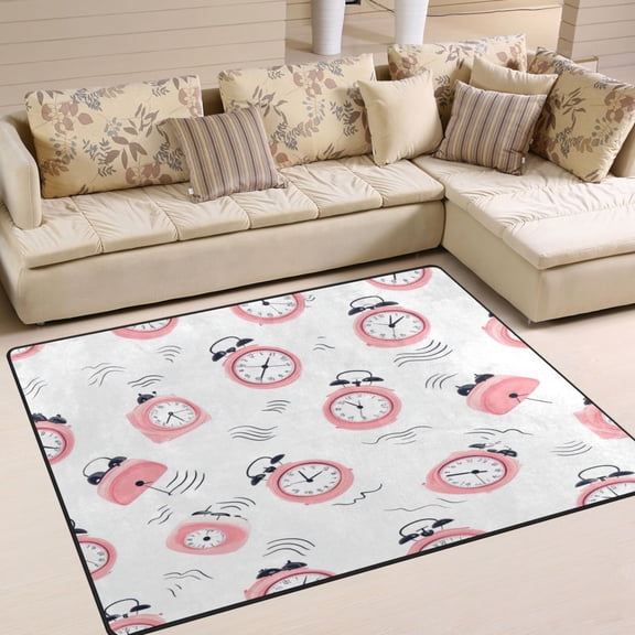 WOBOGO A Pattern Of Pink Alarm Clocks Carpet Non-Slip Rugs Soft Doormat 63×48in Living Dining Room Bedroom Decorative