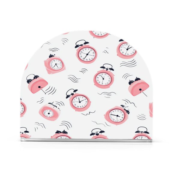 WOBOGO A Pattern Of Pink Alarm Clocks Clear Acrylic Napkin Holder Kitchen Tissue Face Towel Cocktail Rack Bar Restaurant Dinner Paper Dispenser