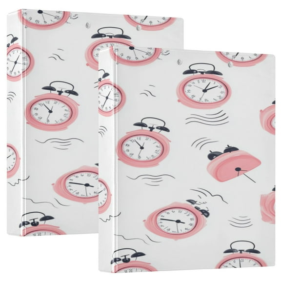 WOBOGO A Pattern Of Pink Alarm Clocks File Folders Extra Large Capacity to Hold 200 Sheets of Documents Hard Shell Ring Binder for School Home Office
