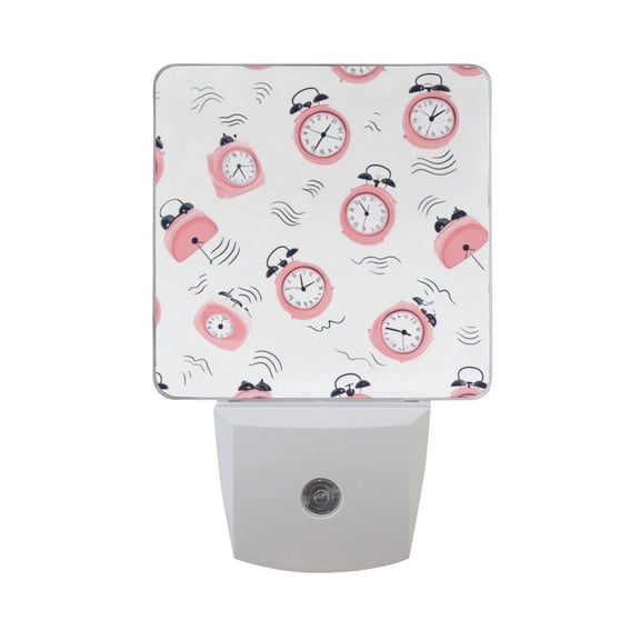 WOBOGO A Pattern Of Pink Alarm Clocks LED Night Light 2 Pcs Set 0.5 Watt Wall Plug in Dusk to Dawn Automatic Switch Soft White Light