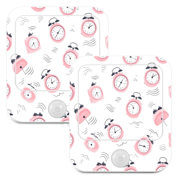 WOBOGO A Pattern Of Pink Alarm Clocks Night Light Lamp with Smart Sensor Dusk to Dawn Sensor 0.6W Plug-in 2-Pack