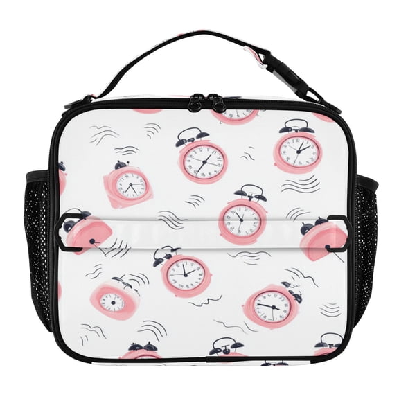 WOBOGO A Pattern Of Pink Alarm Clocks Tote Lunch Bag High Quality Insulated Aluminium Film For Cold with Adjustable Shoulder Strap 11.29.83.5in