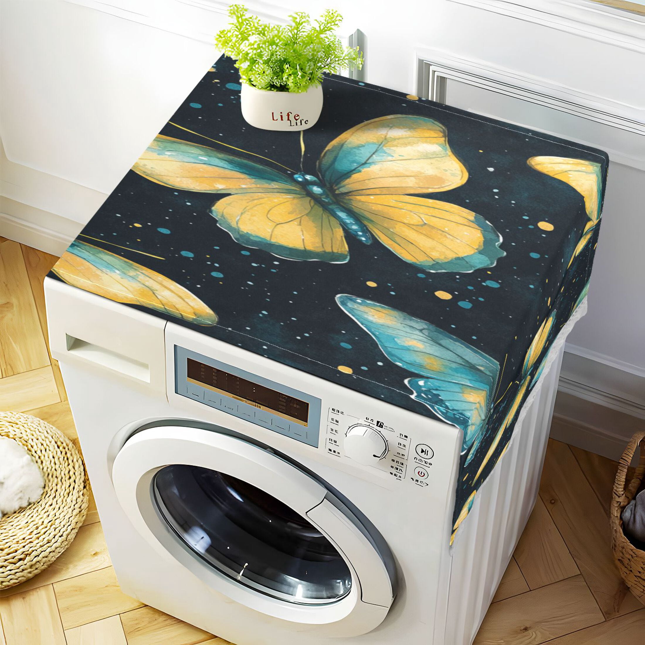 WOBOGO A Pattern Of Yellow Butterflies with Teal Wings Washing Machine Cloth Dryer Refrigerator Top Cover Protective Non-Slip Mat For Kitchen Laundry