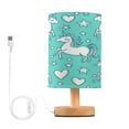 thumbnail image 1 of WOBOGO A Pattern with Cute Cartoon Unicorns Bedroom Table Lamp USB Power Connector Wooden Base Round Linen Shade For Living Room Desk, 1 of 7