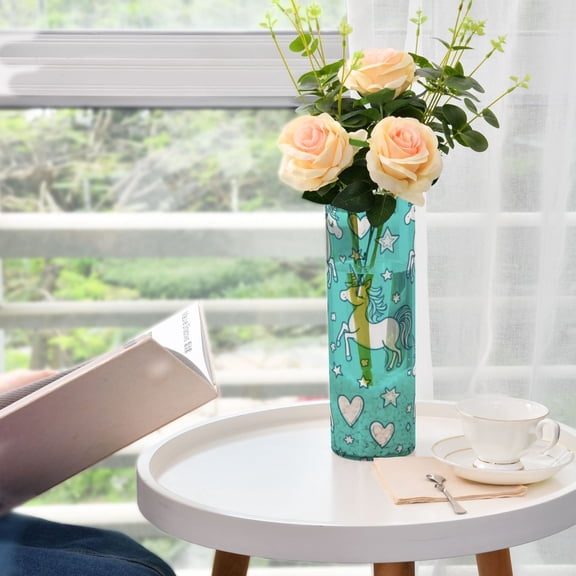 WOBOGO A Pattern with Cute Cartoon Unicorns Plastic Vase Home or Wedding Decoration Centerpiece Unbreakable 11.83.9in