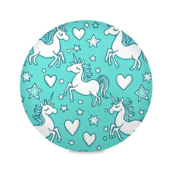 WOBOGO A Pattern with Cute Cartoon Unicorns Round Placemats Set of 6 Heat Resistant Washable Kitchen Table Decorations 15.4in