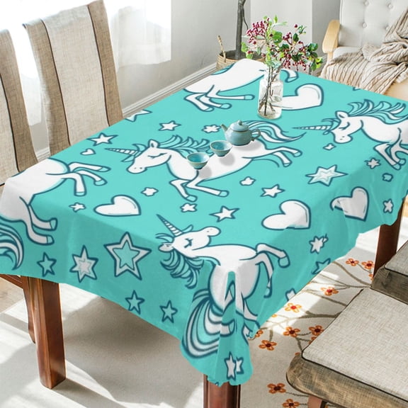 WOBOGO A Pattern with Cute Cartoon Unicorns Square Tablecloth 54×54in Polyester Fabric Tablecloth Washable Dust Resistant Wrinkle Resistant