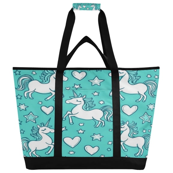 WOBOGO A Pattern with Cute Cartoon Unicorns Tote Cooler Bag Fold Flat Insulated Shopping Bag With Zipper For Work Picnic Beach Use 18×6.7×24in