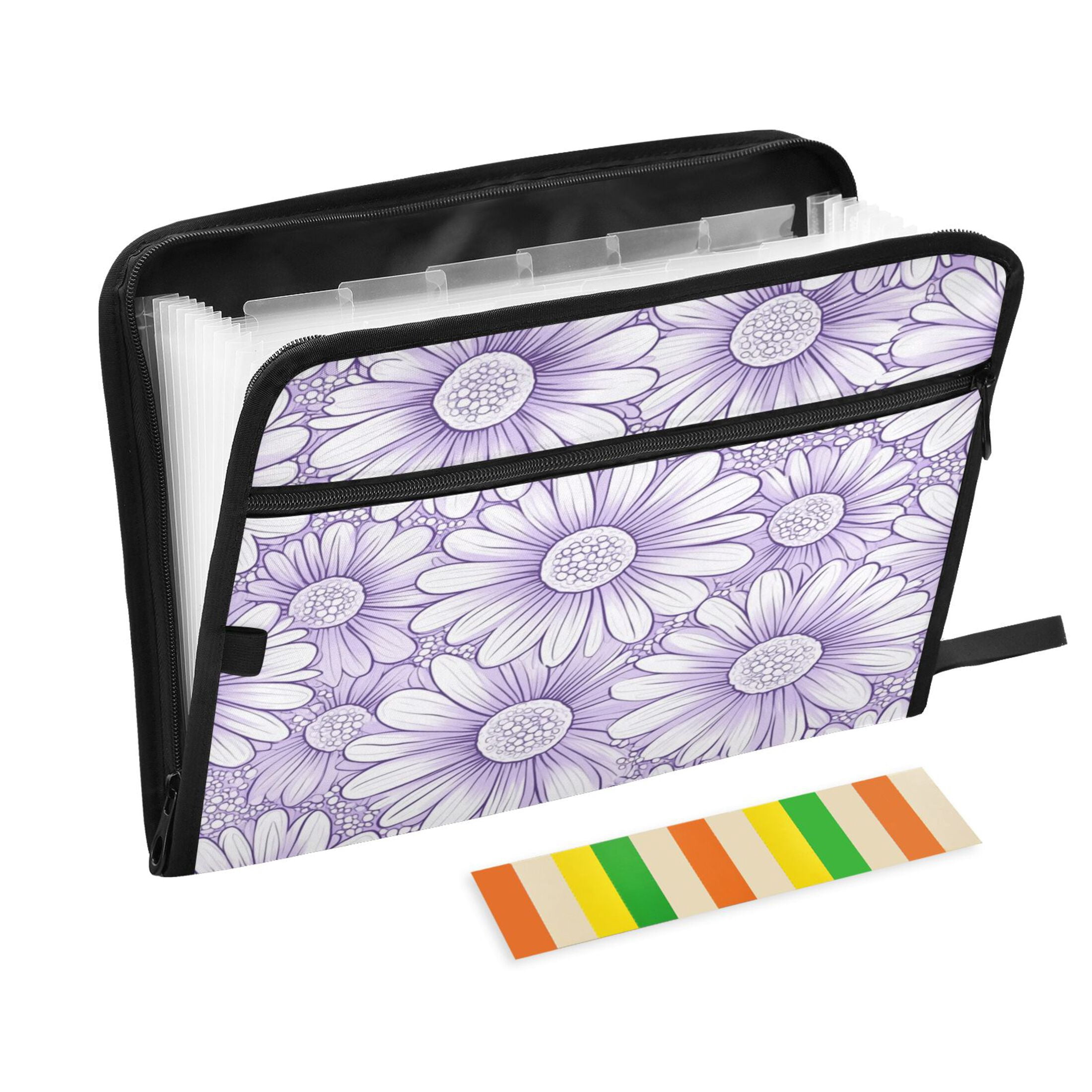 WOBOGO A Pattern with Pale Purple Daisies Expanding File Folder Letter Size Accordion Filing Organizer 13 Pocket Separate Organ Pocket