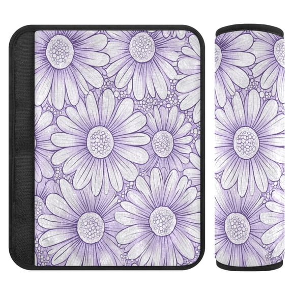 WOBOGO A Pattern with Pale Purple Daisies Seat Belt Cover 2 Piece Soft Comfort Driving Shoulder Pad Suitable for All Cars and Backpacks