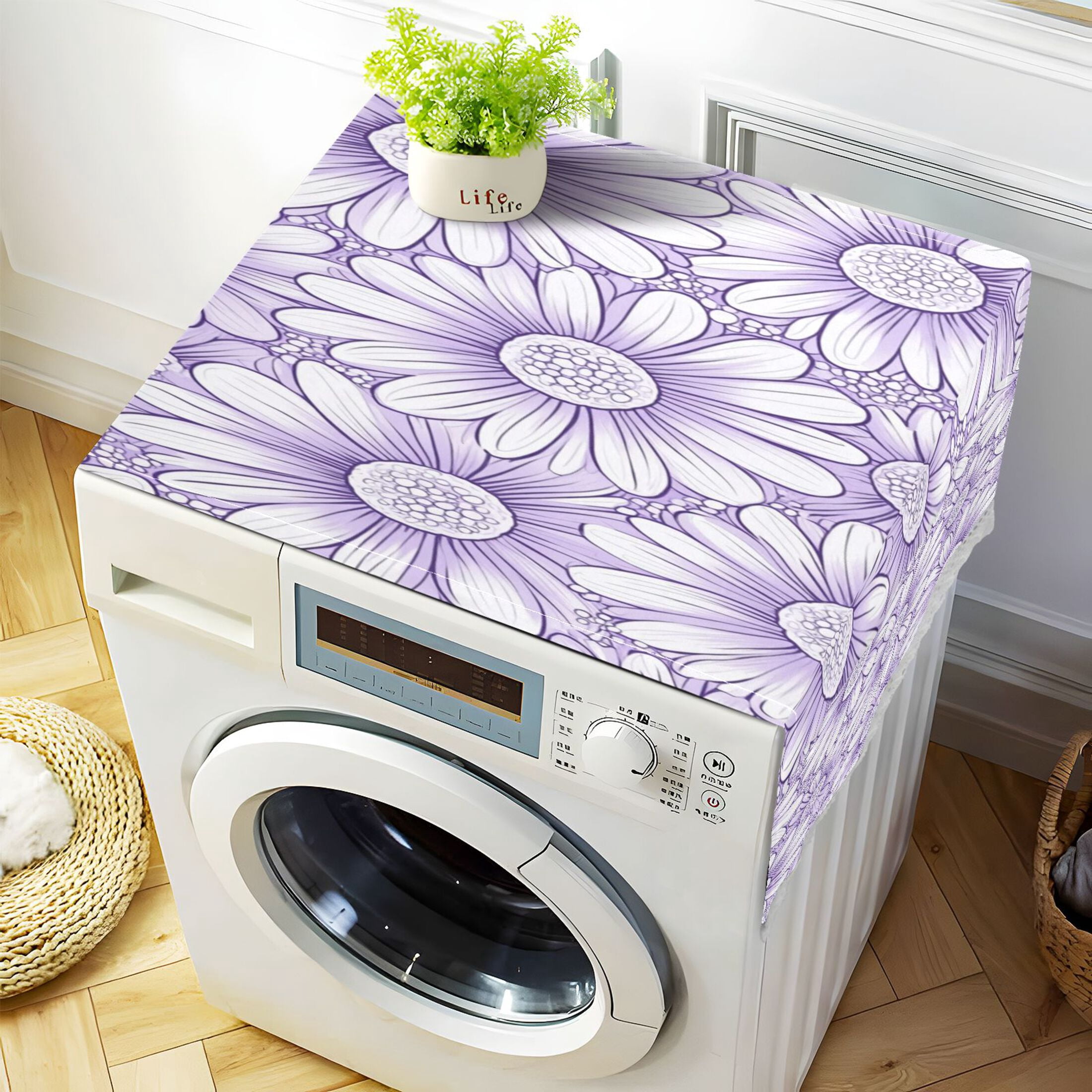 WOBOGO A Pattern with Pale Purple Daisies Washing Machine Cloth Dryer Refrigerator Top Cover Protective Non-Slip Mat For Kitchen Laundry