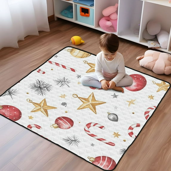WOBOGO A Pattern with Watercolor Christmas Ornaments Baby Playmats Extra Large Waterproof Rollable Activity Pads for Toddlers 50×50inch