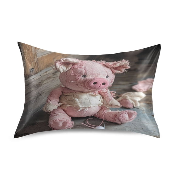 WOBOGO A Pink Piggy Doll Satin Pillowcase Soft Smooth Envelope Design Comfortable Bedding Essentials 20×30in
