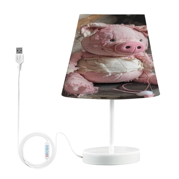 WOBOGO A Pink Piggy Doll Table Lamps Bedroom 3-Speed Dimmable Farm Style with Fabric Shade for Reading and Home Office